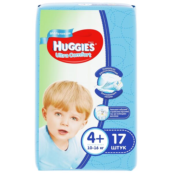 Huggies подгузники Ultra Comfort 4+ (10-16 кг) № 17 шт
