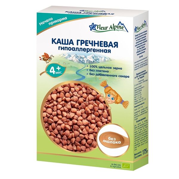 Каша гречневая гипоаллергенная безмолочная с 4 месяцев, Fleur Alpine 175г