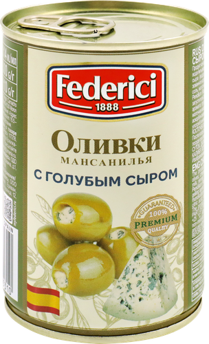 

Оливки крупные Federici с голубым сыром 300 г