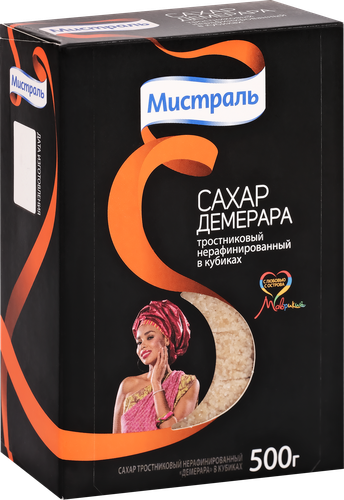 

Сахар Мистраль Демерара тростниковый нерафинированный кусковой кубиками 500 г