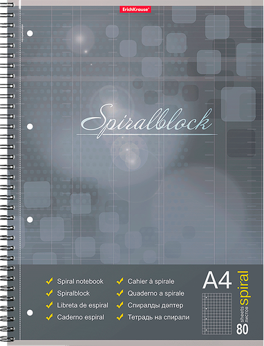 Тетрадь общая ErichKrause Spiralblock А4, 80 листов, в клетку, на спирали, Арт. 58418 в ассортименте