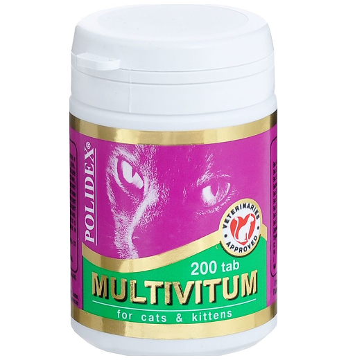 Мультивитаминный комплекс Polidex Multivitum для кошек и котят, 200 таблеток