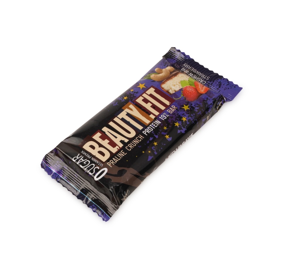 

Батончик натуральный низкоуглеводный "Пралине Кранч" КЕШЬЮ+КЛУБНИКА Beauty.Fit 75 г, Россия