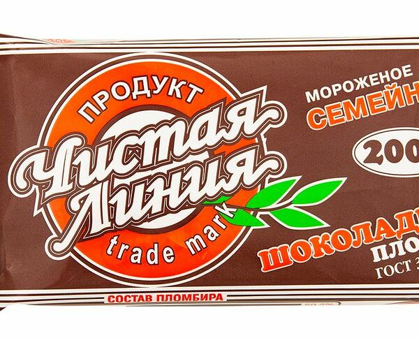 Мороженое Чистая линия Семейное пломбир шоколадный 12%, без змж, брикет, 200 г