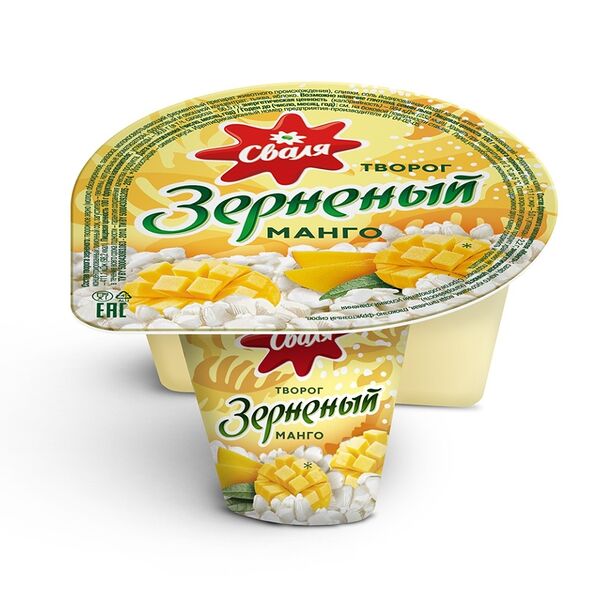 Творог зерненый Сваля 5% и фруктовый наполнитель манго
