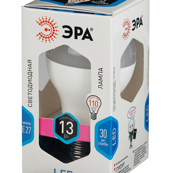 Лампа светодиодная ЭРА LED  A60, 13Вт груша, холодный свет цоколь Е27