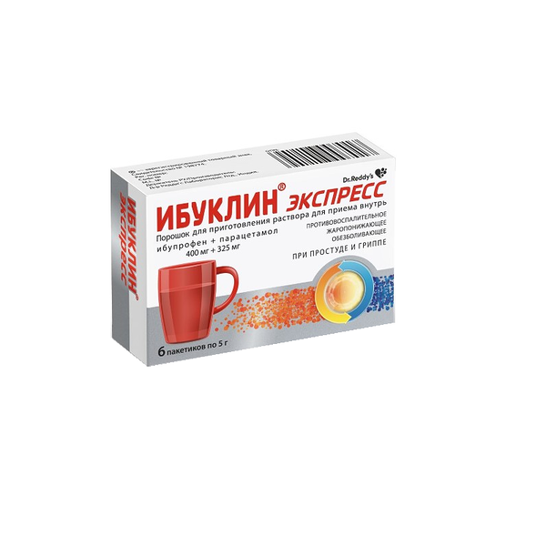 Ибуклин Экспресс порошок для приготовления раствора 400 мг + 325 мг, 6 штук