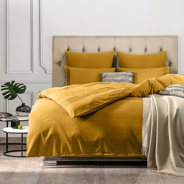 Комплект постельного белья SleepiX Миоко, двуспальный, 4 наволочки, сатин, горчичный