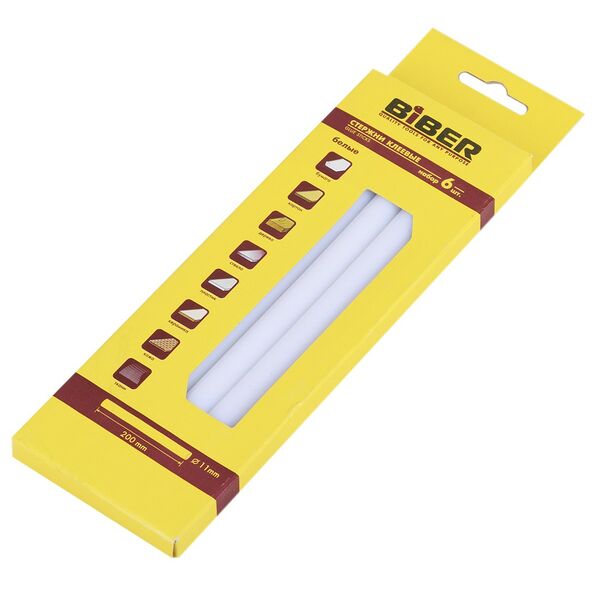 Стержни для термоклеящего пистолета БИБЕР, 11х200 мм, белые, 6 шт