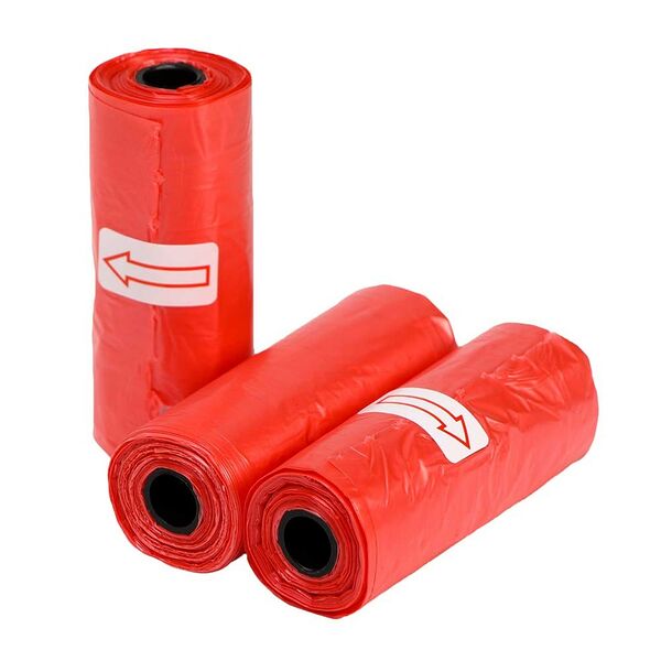 Пакеты для уборки за собаками Пижон однотонные (3 рулона по 15 пакетов 29х21см), красные