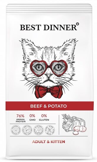 Best Dinner Adult&Kitten сухой корм для котят с 1 месяца и взрослых кошек Говядина и картофель