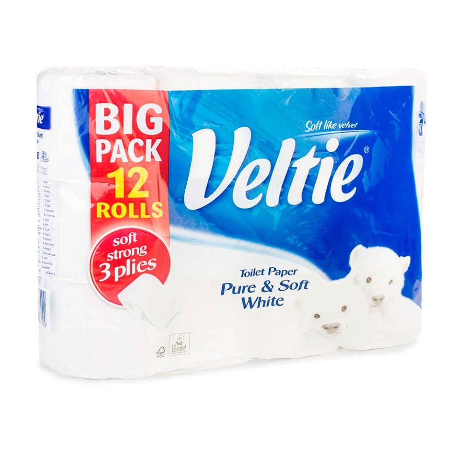 

Туалетная бумага Veltie белая 3 слоя, 12 рулонов