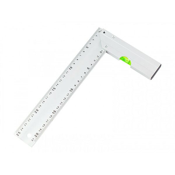 Угольник алюминиевый литой с уровнем, 1 акриловый глазок, двусторонняя разметка в см, 250мм