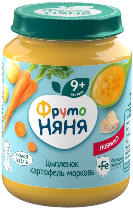 

Пюре ФрутоНяня Цыпленок с картофелем и морковью с 9 месяцев 190 г