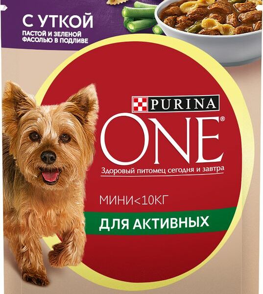 Корм влажный Purina One Mini с уткой, пастой и зеленой фасолью для взрослых собак мелких пород при активном образе жизни 85г