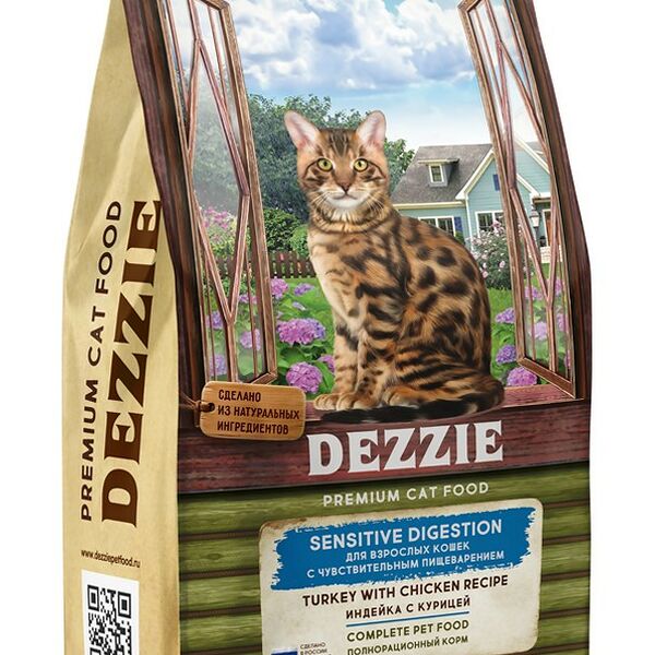 Корм сухой для кошек с чувствительным пищеварением DEZZIE Sensitive Digestion Cat, Индейка с Курицей