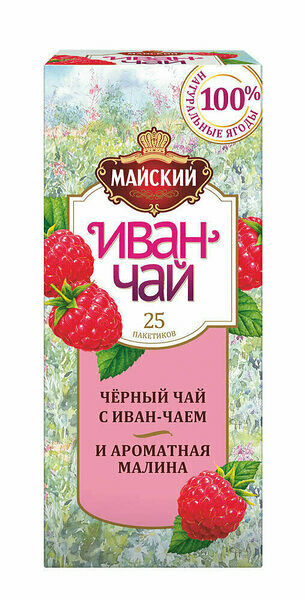 Чай черный Майский с Иван-чаем и малиной в пакетиках, 25 шт,  37.5 г