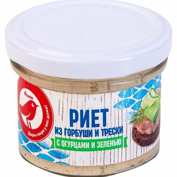 Риет из горбуши и трески Ашан Красная птица с огурцами и зеленью
