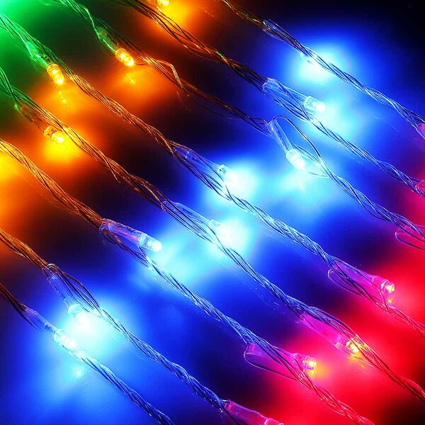 Сноу бум гирлянда эл. водопад 192led*мультицвет, 1,2х2м, 8 нитей, 8 реж, пвх прозр., коннектор, 220в
