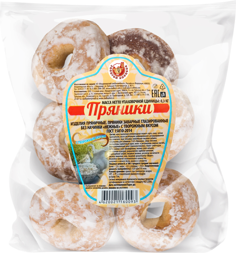 

Пряники Золотой колобок Нежные с творожным вкусом глазированные 300 г