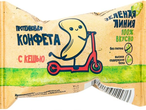 Конфета Зеленая линия протеиновая с кешью 30г