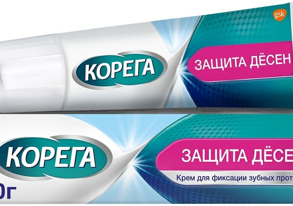 Крем для фиксации зубных протезов Корега Защита десен для предотвращения раздражения 40г