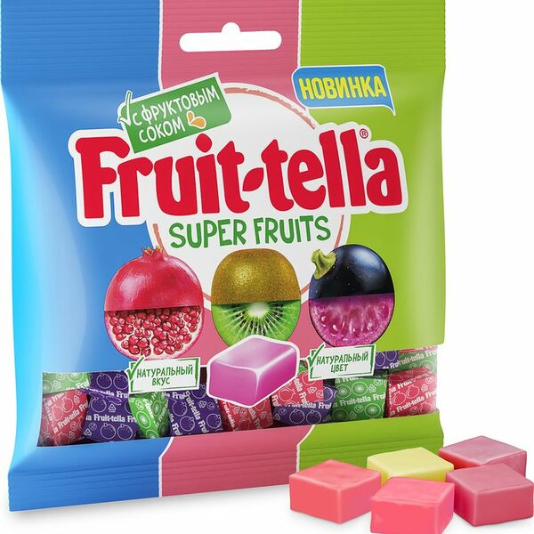 Конфеты Fruit-Tella Super Fruits жевательные со вкусами черной смородины, киви, граната 70г