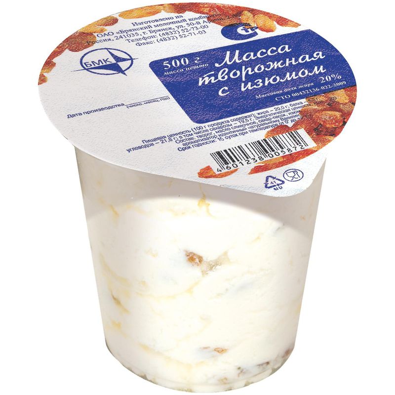 

Масса творожная БМК с изюмом 20% 500 г