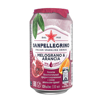 Напиток безалкогольный газированный гранат-апельсин San Pellegrino 0.33 л, Италия
