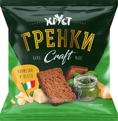 Гренки ржано-пшеничные Хруст Light Craft, со вкусом сыра пармезан и песто, 75г
