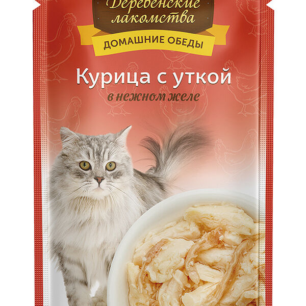 Деревенские лакомства пауч для кошек (кусочки в нежном желе) Курица и утка