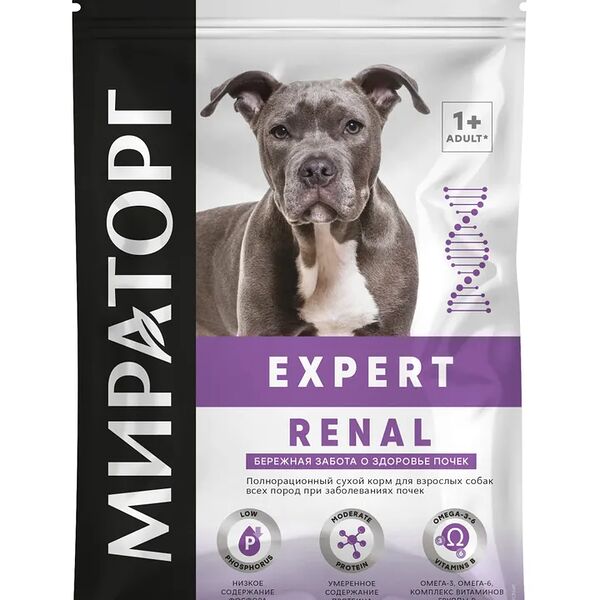 Сухой корм для собак Мираторг Expert Renal Бережная забота о здоровье почек 1.5кг