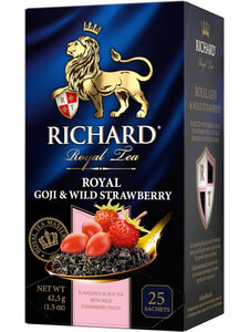 Чай черный Richard Royal Goji & Wild Strawberry, ароматизированный, 25 сашет в Магнит со скидкой –33%