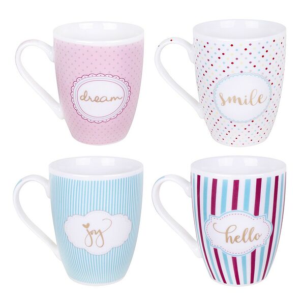 Кружка Dream, Smile, Joy & Hello, 350 мл, фарфор, в ассортименте