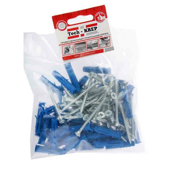 Дюбель 8х40 мм с саморезами оцинкованные TECH-KREP 5,0х60 мм потайная головка 50 шт