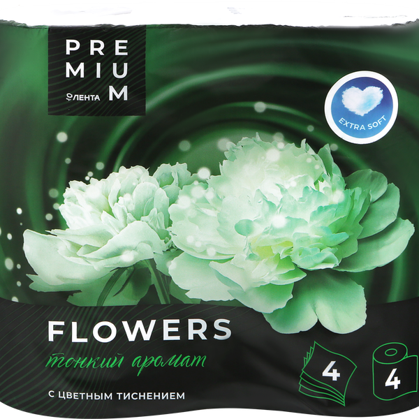 Бумага туалетная ЛЕНТА PREMIUM Flowers 4-слоя ароматизированная, 4шт