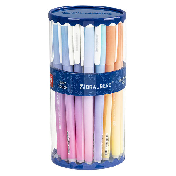 Ручка шариковая брауберг софт тач грип пастель синяя ассорти 0.7 мм 143711