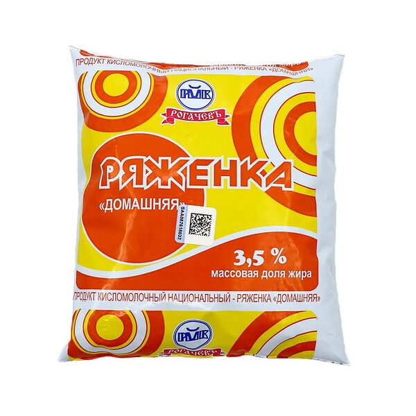Ряженка Домашняя 3,5% в п/эт пакете 500г ТД Рогачевъ
