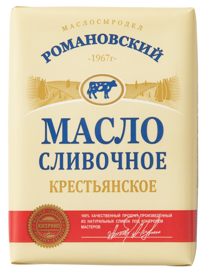 

Масло сливочное Романовский Маслосыродел Крестьянское 72.5% 180 г