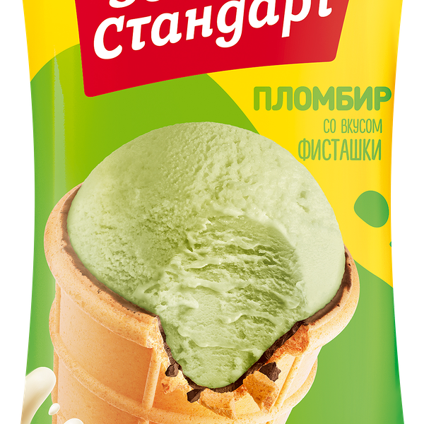 Мороженое ЗОЛОТОЙ СТАНДАРТ Пломбир со вкусом фисташки 12%, без змж, вафельный стаканчик, 90г