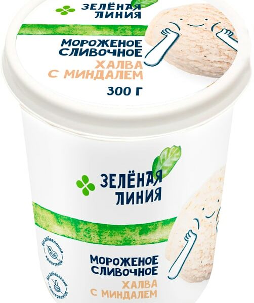 Мороженое Зеленая линия Халва с миндалем сливочное 10% 300г
