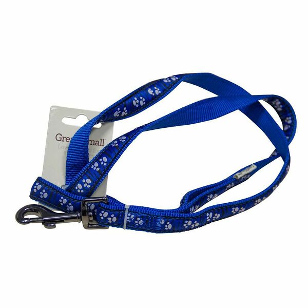 Поводок для собак GREAT&SMALL с принтом лапки 25х750мм нейлон синий