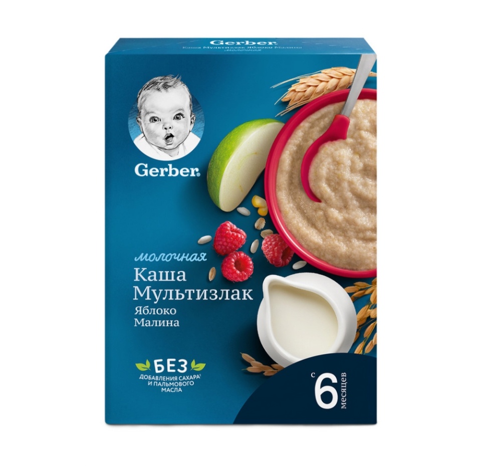 

Каша Gerber молочная мультизлаковая с яблоком и малиной коробка 180 г