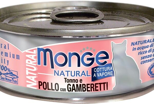 Влажный корм для кошек Monge Cat Natural Тунец с курицей и креветками 80г