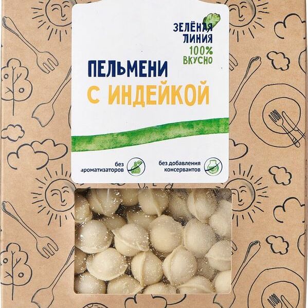 Пельмени Зеленая линия с индейкой 800 г