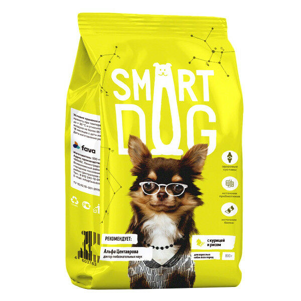 Сухой корм Smart Dog для взрослых собак с курицей и рисом