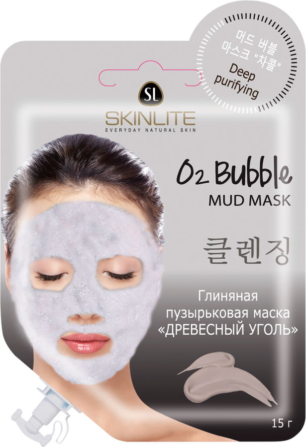 

Маска для лица Skinlite Древесный уголь глиняная, пузырьковая, 15 г