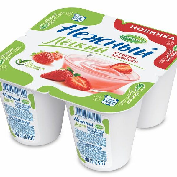 Продукт йогуртный Campina Нежный с соком клубники, Лёгкий 0,1% 1 шт