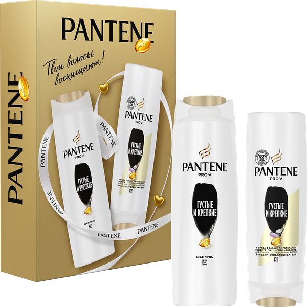 Подарочный набор для волос Pantene Pro-V Густые и Крепкие: шампунь 250 мл + бальзам-ополаскиватель 200 мл