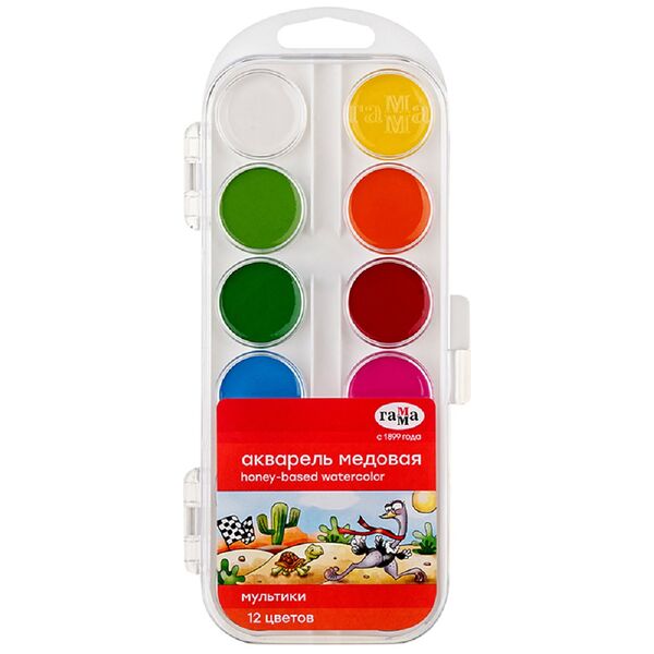 Акварель МУЛЬТИКИ, 12цв, пласт.уп., б/к New  211046_12 шт Гамма
